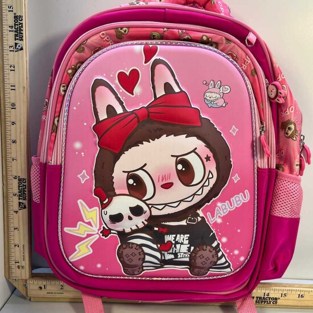 Cute Pink Bunny Character Kids Backpack Labubu Skull Heart Adjustable School Bag - Picture 1 of 2